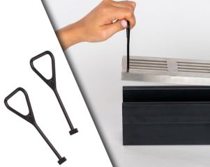 Met deze hefsleutel-set kunt u eenvoudig de aluminium roosters van de designgoten oplichten en eruit nemen.